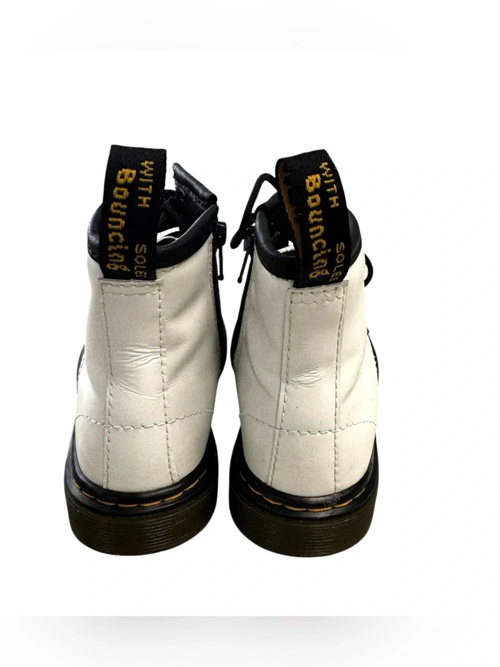 Dr.Martin’s Kids White Lace-Up/side zipper Combat Boots with Black Trim size 9